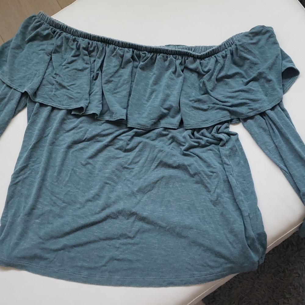 Like New Ruffle Off the Shoulder Shirt